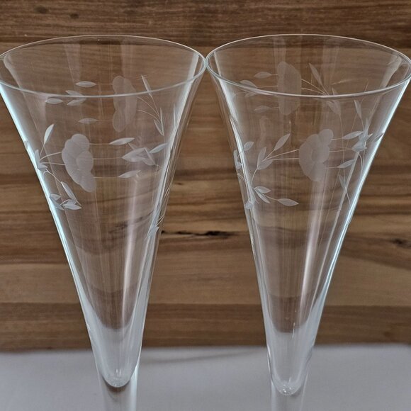 Princess House Heritage Crystal Fluted Champagne Glasses 10" elegant etched glas - Picture 4 of 8